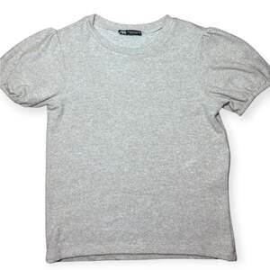 ZARA Women’s S Soft Touch Knit Top Puff Sleeve Heather Gray Beige 5039/918